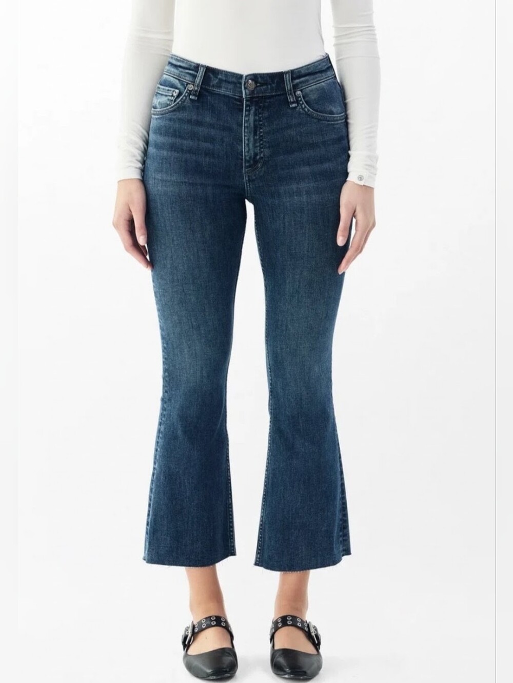 Rag & Bone Flexi Raw Hem Ankle Flare Jeans in Paz Blue - Picture 4 of 16
